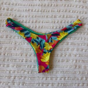 Moana Bikini Reversible Floral Pink Teal Green Skimpy Bikini Bottoms Size Small